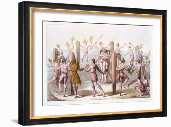 Dances of the Native Inhabitants of Virginia, C.1820 (Colour Litho)-Italian School-Framed Giclee Print