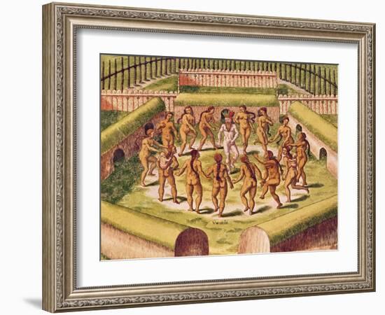 Dancing around a Captive before the Hut Containing the Tamerkas or Idols-Theodore de Bry-Framed Giclee Print