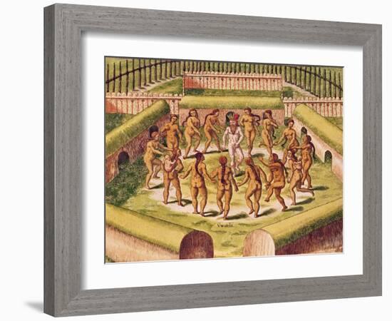 Dancing around a Captive before the Hut Containing the Tamerkas or Idols-Theodore de Bry-Framed Giclee Print