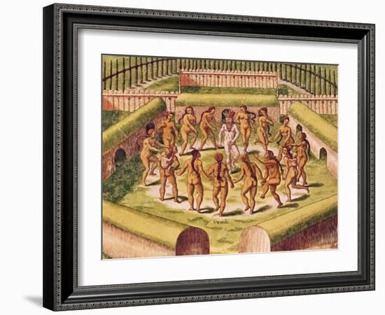 Dancing around a Captive before the Hut Containing the Tamerkas or Idols-Theodore de Bry-Framed Giclee Print