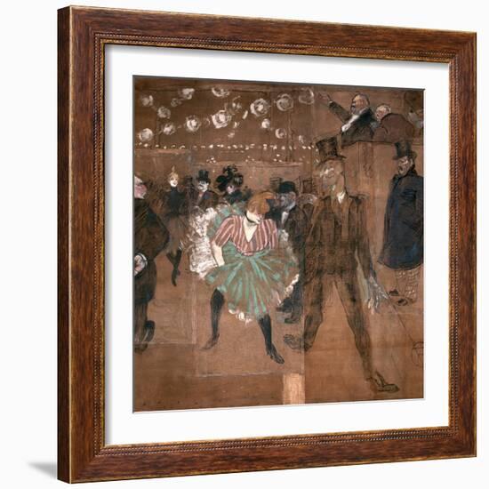 Dancing at the Moulin Rouge: La Goulue and Valentin Le Desosse 1895-Henri de Toulouse-Lautrec-Framed Giclee Print