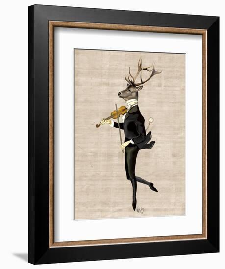 Dancing Deer with Violin-Fab Funky-Framed Premium Giclee Print