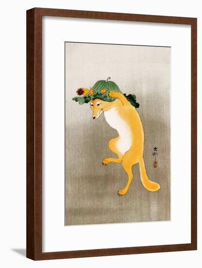 Dancing Fox with Lotus-Leaf Hat-Koson Ohara-Framed Premium Giclee Print