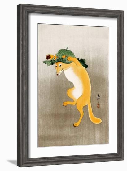 Dancing Fox with Lotus-Leaf Hat-Koson Ohara-Framed Giclee Print