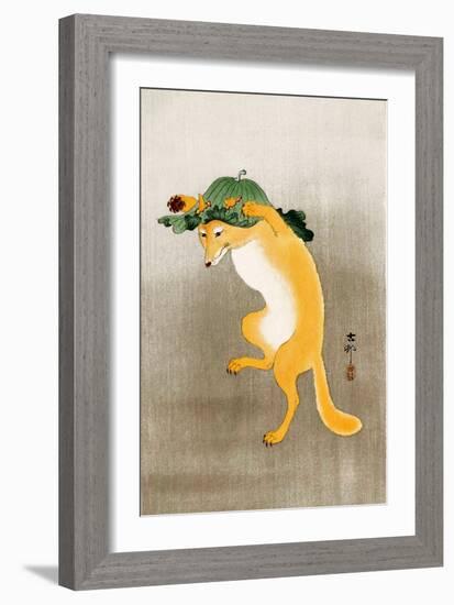 Dancing Fox with Lotus-Leaf Hat-Koson Ohara-Framed Giclee Print