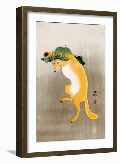 Dancing Fox with Lotus-Leaf Hat-Koson Ohara-Framed Giclee Print