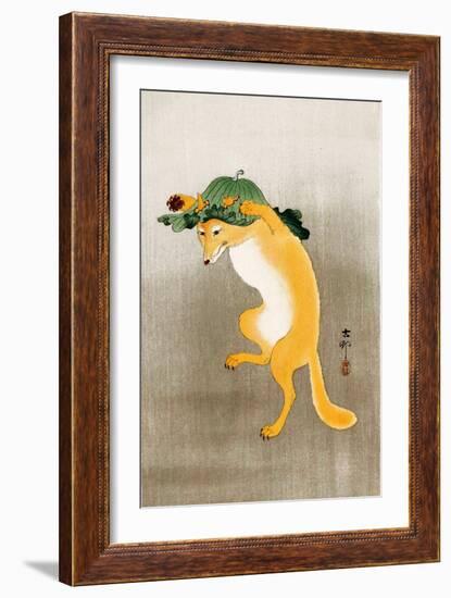 Dancing Fox with Lotus-Leaf Hat-Koson Ohara-Framed Giclee Print