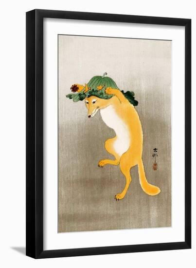 Dancing Fox with Lotus-Leaf Hat-Koson Ohara-Framed Giclee Print