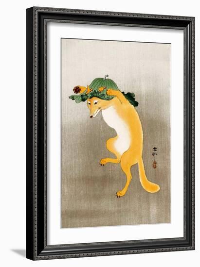 Dancing Fox with Lotus-Leaf Hat-Koson Ohara-Framed Giclee Print