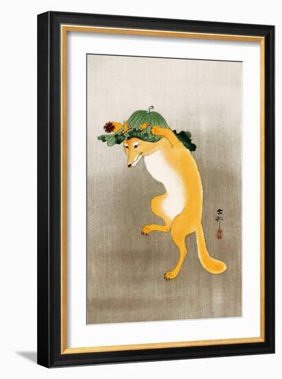 Dancing Fox with Lotus-Leaf Hat-Koson Ohara-Framed Giclee Print