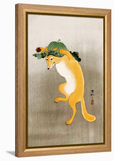 Dancing Fox with Lotus-Leaf Hat-Koson Ohara-Framed Premier Image Canvas