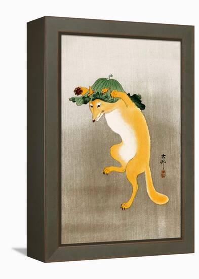 Dancing Fox with Lotus-Leaf Hat-Koson Ohara-Framed Premier Image Canvas