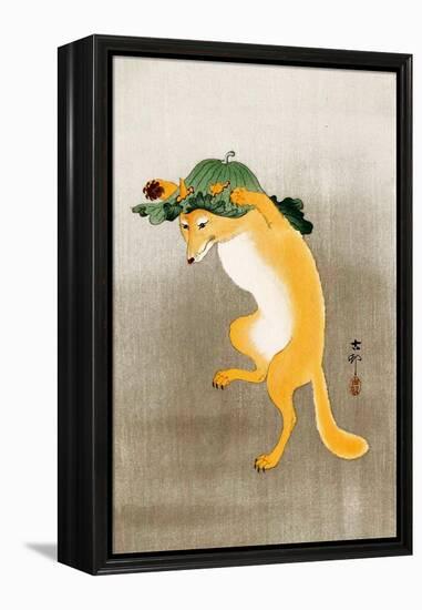 Dancing Fox with Lotus-Leaf Hat-Koson Ohara-Framed Premier Image Canvas