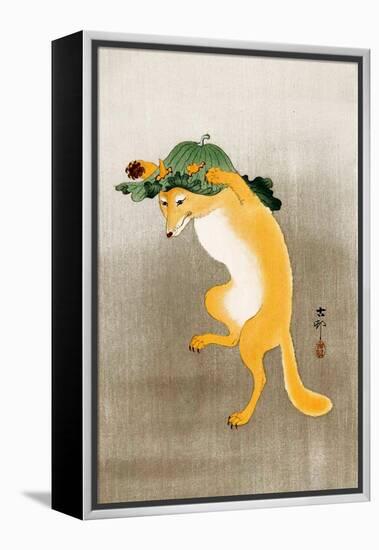 Dancing Fox with Lotus-Leaf Hat-Koson Ohara-Framed Premier Image Canvas