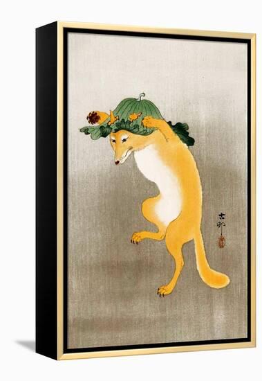 Dancing Fox with Lotus-Leaf Hat-Koson Ohara-Framed Premier Image Canvas