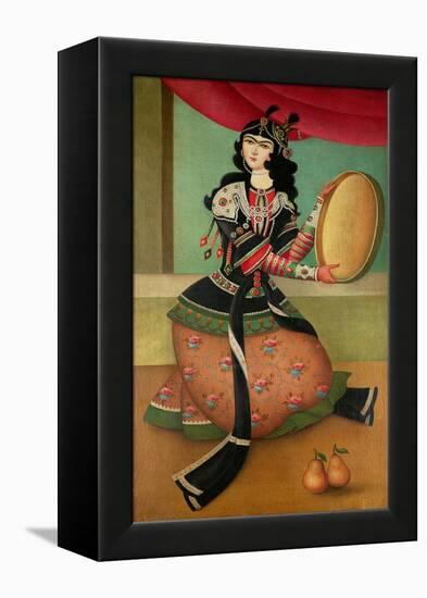 Dancing Girl with a Tambourine, Qajar School-null-Framed Premier Image Canvas