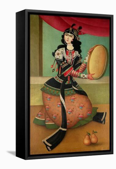 Dancing Girl with a Tambourine, Qajar School-null-Framed Premier Image Canvas