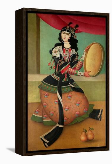 Dancing Girl with a Tambourine, Qajar School-null-Framed Premier Image Canvas