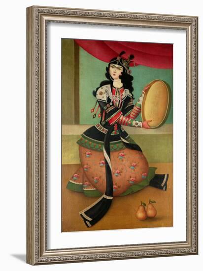 Dancing Girl with a Tambourine, Qajar School-null-Framed Giclee Print