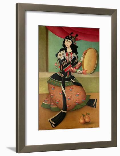 Dancing Girl with a Tambourine, Qajar School-null-Framed Giclee Print