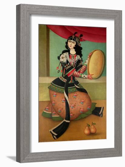 Dancing Girl with a Tambourine, Qajar School-null-Framed Giclee Print