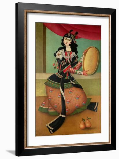 Dancing Girl with a Tambourine, Qajar School-null-Framed Giclee Print