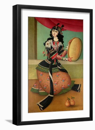 Dancing Girl with a Tambourine, Qajar School-null-Framed Giclee Print
