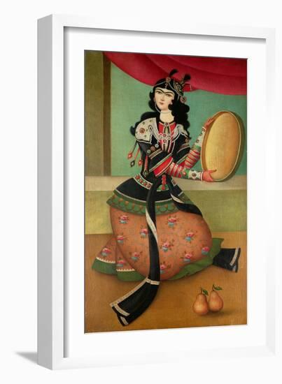 Dancing Girl with a Tambourine, Qajar School-null-Framed Giclee Print