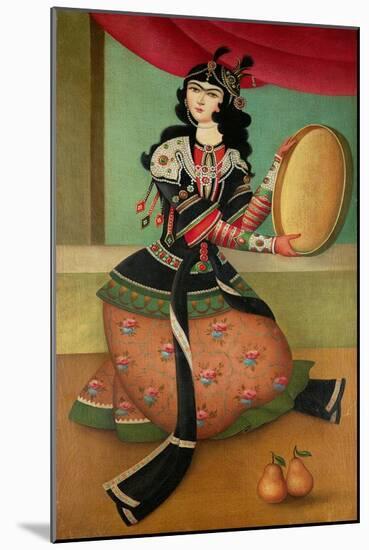 Dancing Girl with a Tambourine, Qajar School-null-Mounted Giclee Print