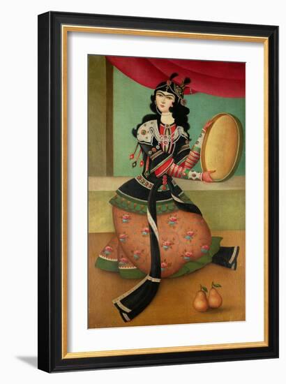 Dancing Girl with a Tambourine, Qajar School-null-Framed Giclee Print