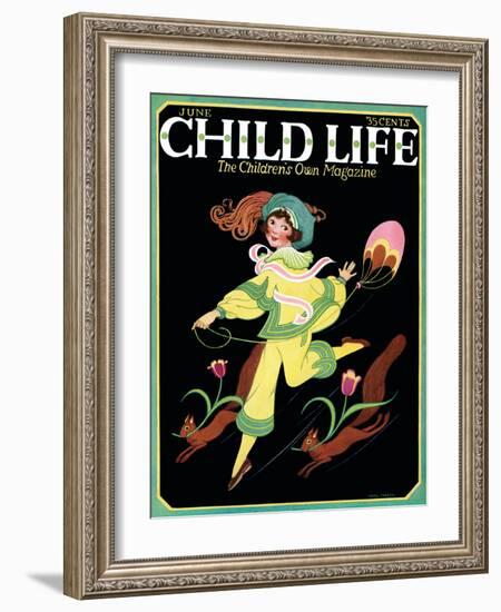 Dancing Girl with Squirrels - Child Life, June 1925-Hazel Frazee-Framed Giclee Print