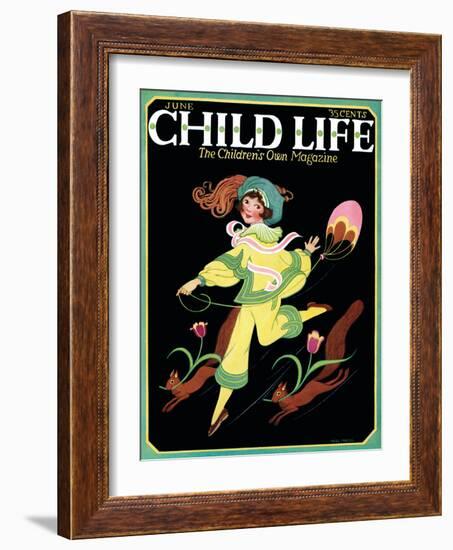 Dancing Girl with Squirrels - Child Life, June 1925-Hazel Frazee-Framed Giclee Print