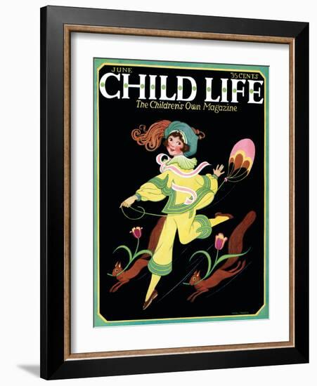 Dancing Girl with Squirrels - Child Life, June 1925-Hazel Frazee-Framed Giclee Print