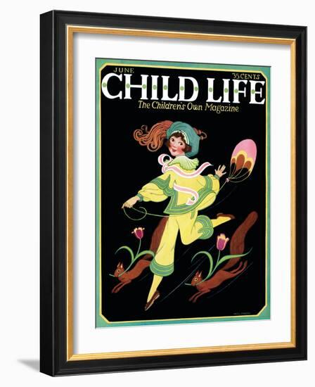 Dancing Girl with Squirrels - Child Life, June 1925-Hazel Frazee-Framed Giclee Print