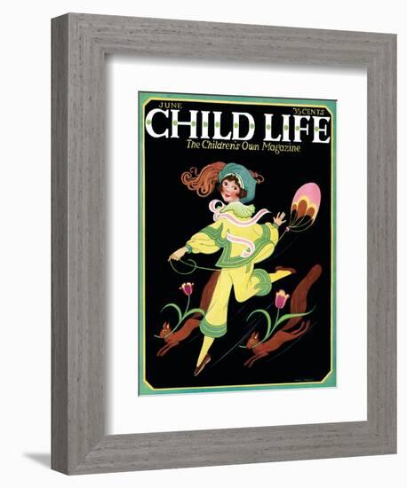 Dancing Girl with Squirrels - Child Life, June 1925-Hazel Frazee-Framed Giclee Print