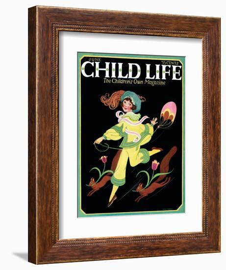 Dancing Girl with Squirrels - Child Life, June 1925-Hazel Frazee-Framed Giclee Print