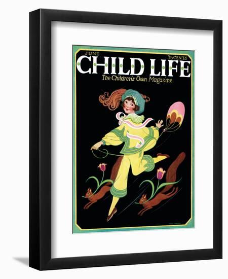 Dancing Girl with Squirrels - Child Life, June 1925-Hazel Frazee-Framed Giclee Print