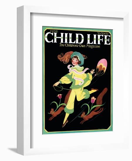 Dancing Girl with Squirrels - Child Life, June 1925-Hazel Frazee-Framed Giclee Print