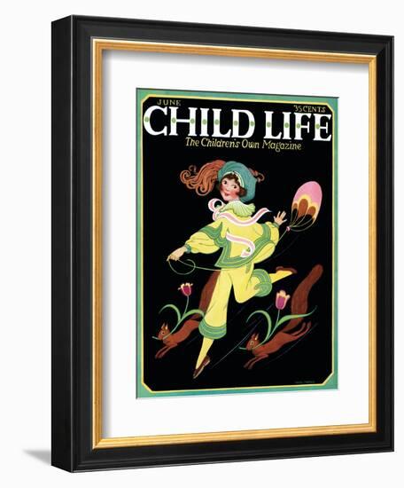 Dancing Girl with Squirrels - Child Life, June 1925-Hazel Frazee-Framed Giclee Print