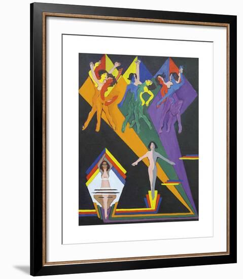 Dancing Girls in Rays of Colour-Ernst Ludwig Kirchner-Framed Premium Giclee Print