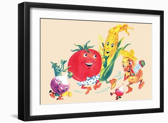 Dancing Happy Vegetables-null-Framed Art Print