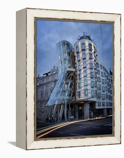 Dancing House (Fred and Ginger Building), by Frank Gehry, at Dusk, Prague, Czech Republic-Nick Servian-Framed Premier Image Canvas