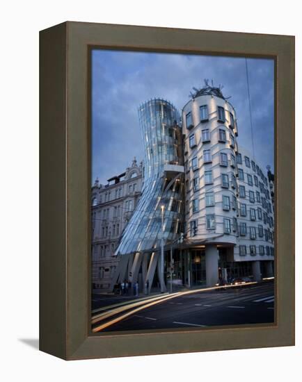 Dancing House (Fred and Ginger Building), by Frank Gehry, at Dusk, Prague, Czech Republic-Nick Servian-Framed Premier Image Canvas