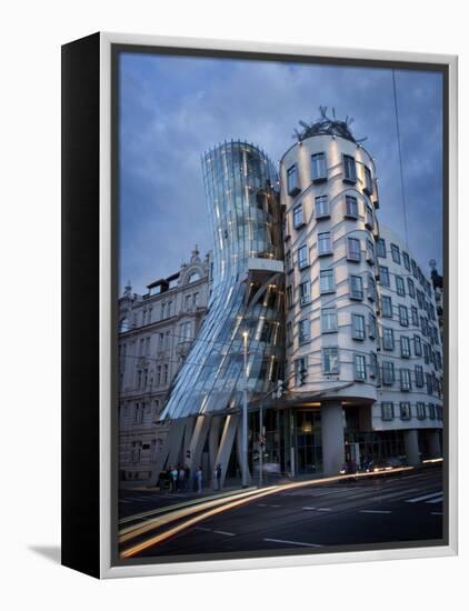 Dancing House (Fred and Ginger Building), by Frank Gehry, at Dusk, Prague, Czech Republic-Nick Servian-Framed Premier Image Canvas