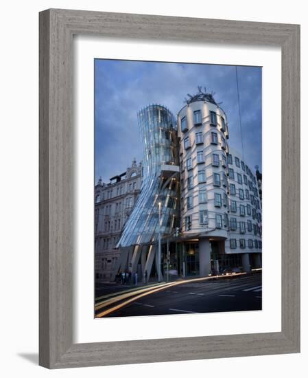 Dancing House (Fred and Ginger Building), by Frank Gehry, at Dusk, Prague, Czech Republic-Nick Servian-Framed Photographic Print