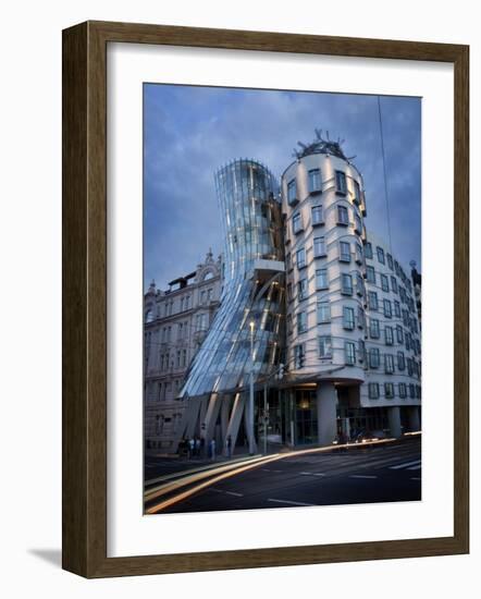 Dancing House (Fred and Ginger Building), by Frank Gehry, at Dusk, Prague, Czech Republic-Nick Servian-Framed Photographic Print