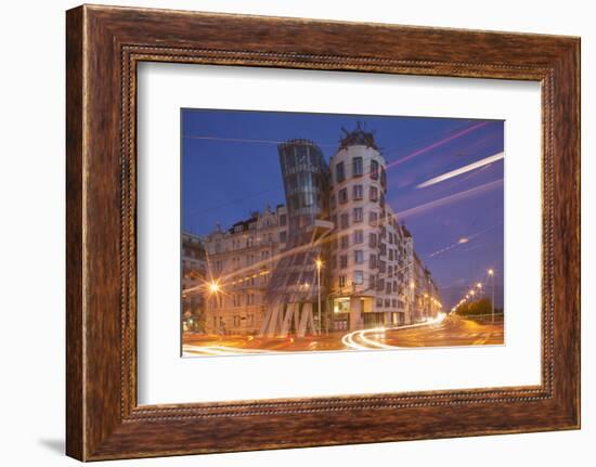 Dancing House (Ginger and Fred) by Frank Gehry, at Night, Prague, Czech Republic, Europe-Angelo-Framed Photographic Print