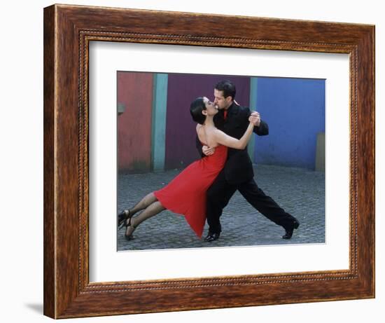 Dancing the Tango Amid Colorful Walls of La Bocoa Barrio, Buenos Aires, Argentina-Lin Alder-Framed Photographic Print