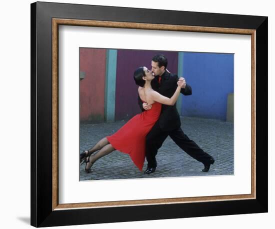 Dancing the Tango Amid Colorful Walls of La Bocoa Barrio, Buenos Aires, Argentina-Lin Alder-Framed Photographic Print