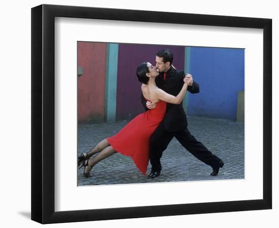 Dancing the Tango Amid Colorful Walls of La Bocoa Barrio, Buenos Aires, Argentina-Lin Alder-Framed Photographic Print